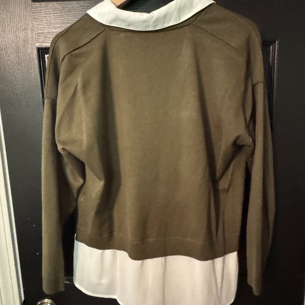 NWT Womens Double Blouse Sweater Green White Medium - Picture 3 of 3